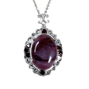 Karis Sterling 925 Purple Amethyst Cabochon Trilliant Faceted Pendant Necklace